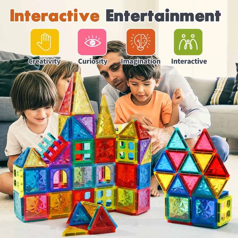 Crystal Magnetic Tiles Building Blocks Toys for Kids - STEM Educational Construction Magnet Set, 4D Diamond Cut Design