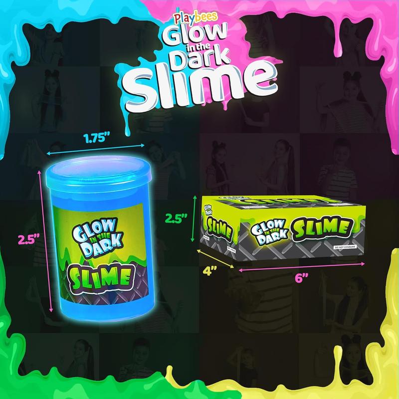 Glow in The Dark Slime - 12 Pack - Neon Blue, Green, Pink, Yellow Colors - Glowing Slime Kit for Kids - Party Favors, Goody Bag Fillers