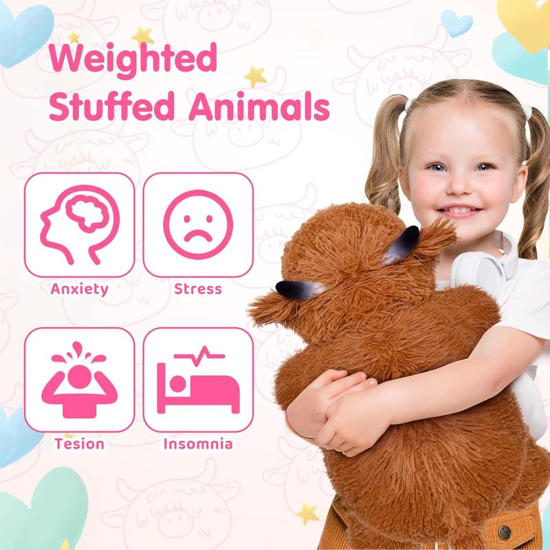 Weighted Highland Cow Plush, Weighted Stuffed Animals 4.0 Lbs, Weighted Cow Plush for Kids, Highland Cow Stuffed Animals, Weighted Plush Toy Birthday Gifts for Women, Girls and Males (23 inch)