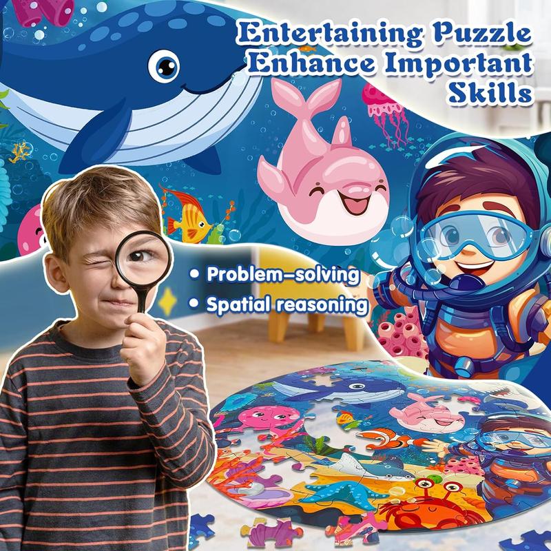 Puzzles for Kids Ages 4-6, Large 70 count Round Ocean Floor Puzzles for Kids Ages 3-5, Kids Puzzles 4-6 with Colorful Underwater World, Educational Learning Toys for Kids 3, 4, 5, 6, 7, 8