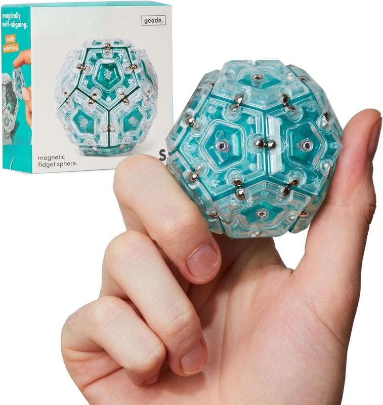 Geode Sphere Magnetic Fidget Toy for Adults | Quiet Adult Sensory Toy for Stress Relief & Anxiety, Office Desk Toy & Top Gadget Gift Idea | Aqua, 12-Piece Set