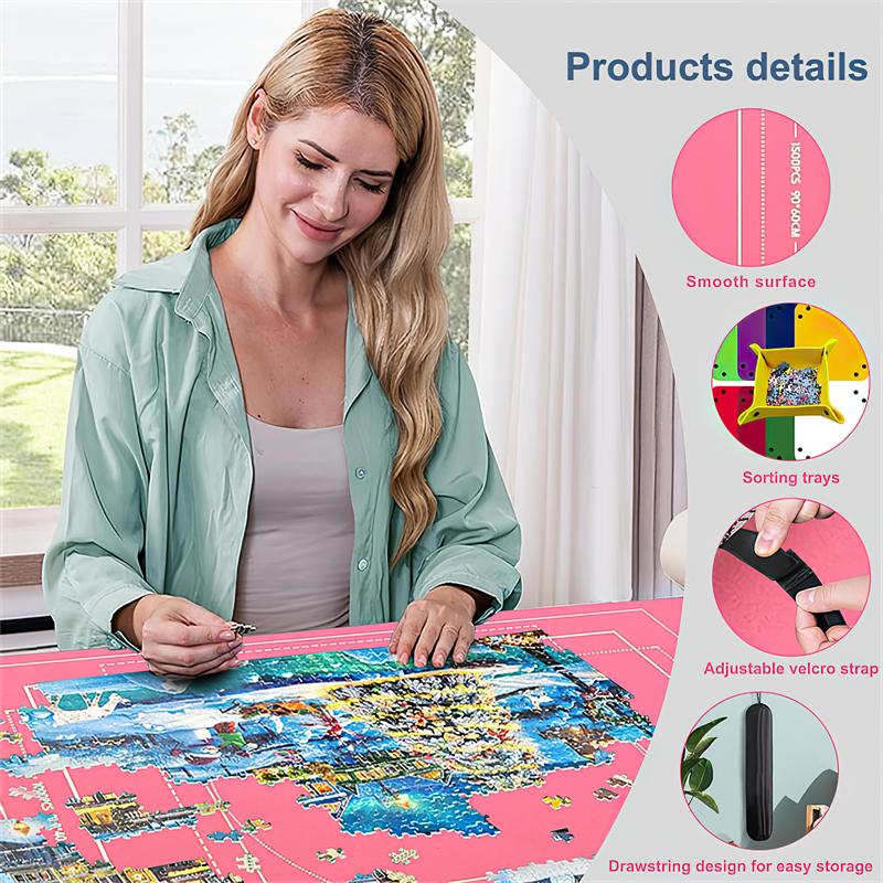 Puzzle Roll Mat Puzzle Storage Saver Mat with 8 Colored Sorting Trays Storage Bag Pump, Jigsaw Felt Mat with Anti-Leak Tube & 3 Elastic Bands, Portable Puzzle Keeper for 3000 1500 Pieces Gift for Christmas