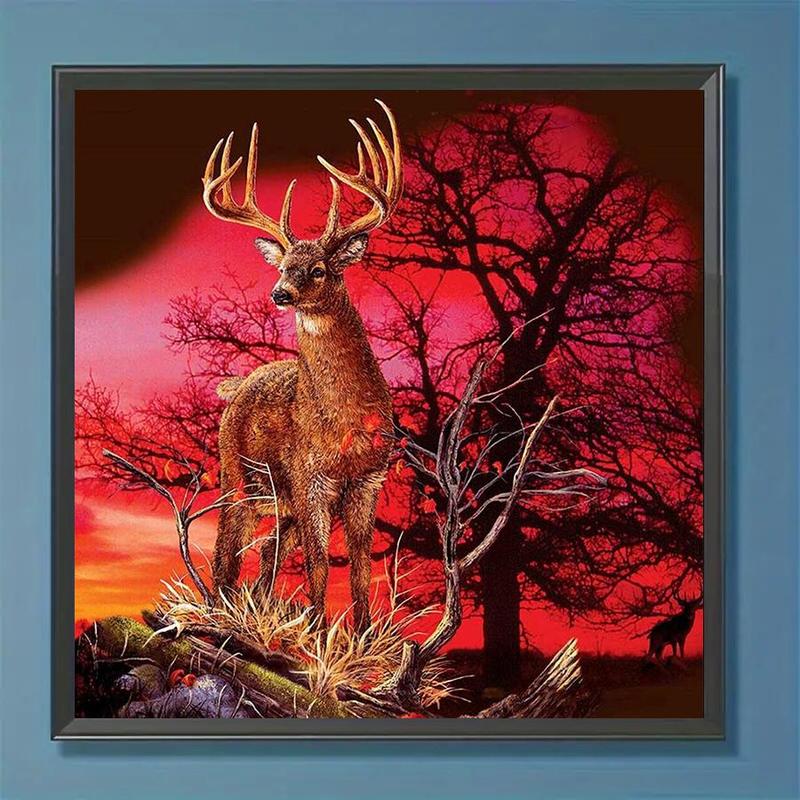 Christmas DIY Artificial Rhinestones Arts Painting Kit Without Frame, Forest And Deer Pattern DIY Painting, Handmade Craft Wall Art Decoration