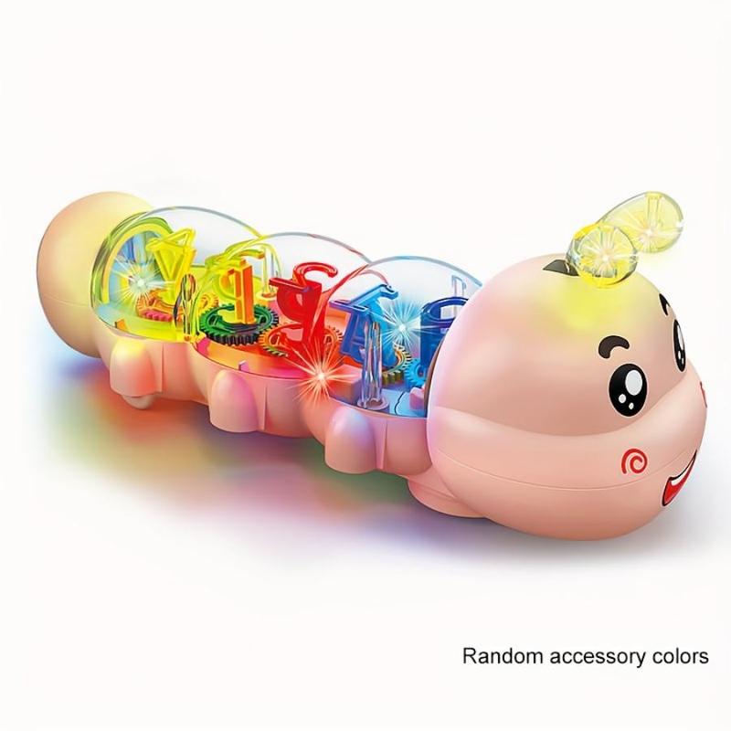 Creative Caterpillar Design Music Car Toy with Sound and Light, 1 Box Transparent Shell & Internal Alphanumeric Display Musical Toy