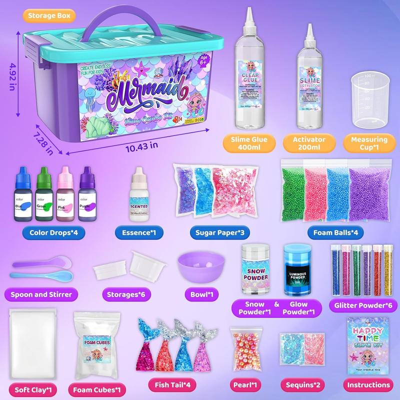 Mermaid Slime Kit for Girls 10+ Years, Glow in The Dark Butter Slime DIY Making Kit, Premade Fluffy Glitter Cloud Christmas Valentine Toy, Kids Birthday Party Favor Friendsgiving Gifts Crafts