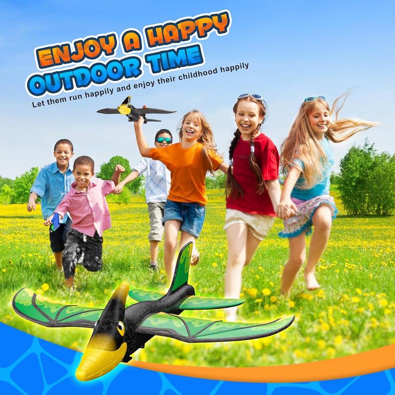 Dinosaur Airplane Launcher Kids Toys Foam Glider Plane Outdoor Flying Toys Gifts for 4 5 6 7 8 9 10 12 Year Old Boys Girls Birthday Gifts Ideas Ages 5-7 6-8 8-13 2 Pack with Sticker