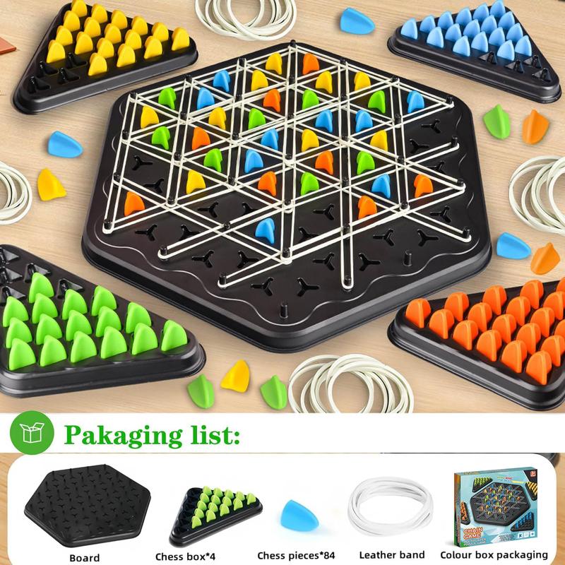 Triangle Chess Game - Chain Chess, Rubber Band Board Game,Back to School Supplies,Chain Triangle Chess Game,Family Interactive Board Game,Table Top Family Toy,2 to 4 Players,birthday gifts, party gifts, children's gifts,Back to School Gifts