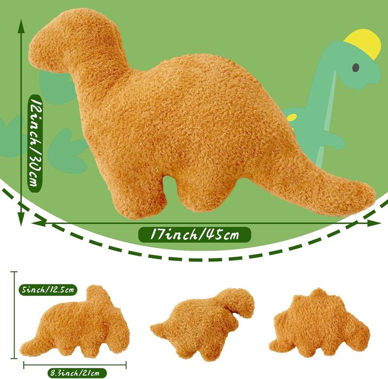 4 Pcs Dino Nugget Pillow Set,Large Chicken Nugget Plush with 3 Small Dinosaur Plush Toys,Dino Stuffed Animal for Birthday Gift Party Favors