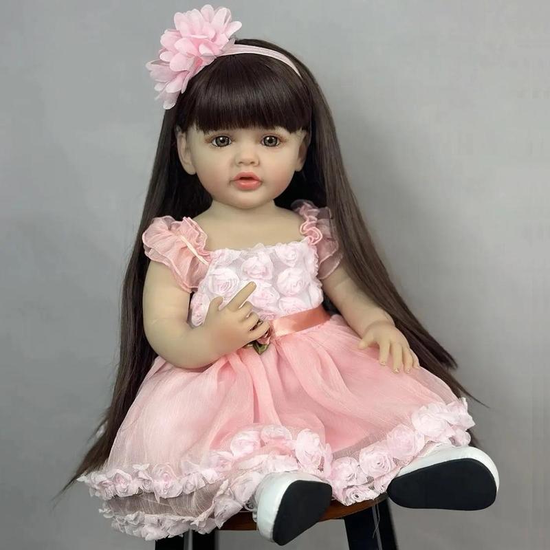 Realistic Reborn Doll, 1 Set Cute Soft Silicone Newborn Doll with Hand-painted 3D Eyelash and Lifelike Hair & Accessories, Birthday Gift for Kids, Christmas Gift