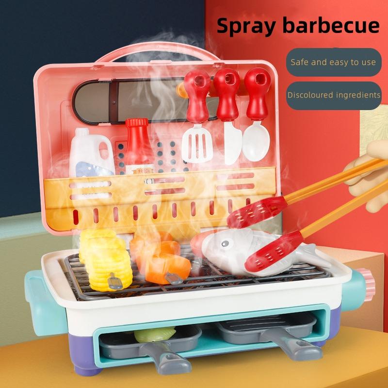 35Counts Kitchen Cooking Simulator Toys With Color-Changing Accessories,Kids Pretend Bbq Toy Kits Featuring Realistic Spray, Light And Sound, Color-Changing Play Food And Plate Toys, a Christmas Gift For Girls And Boys