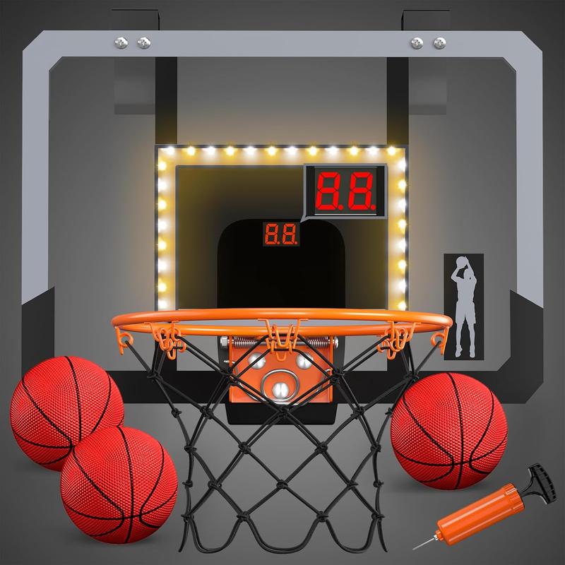 Mini Basketball Hoop Indoor with Scoreboard LED, Glow in The Dark Door Basketball Hoop, Basketball Toy Gifts for Kids Boys Girls Teens Adults, Suit for Bedroom Office Outdoor Pool, Black