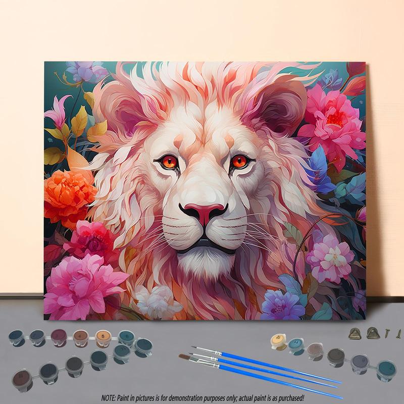 Lion & Flower Pattern DIY Painting By Numbers Kit without Frame, 1 Set DIY Paint By Numbers with Brushes & Acrylic Paint, Wall Art Decoration for Home Bedroom