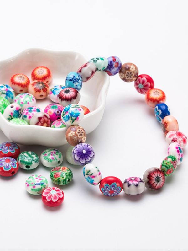 Boho Style Flower Pattern Beads, Colorful Beads for DIY Bracelet Necklace Earrings, Fashion Accessories for Women & Girls