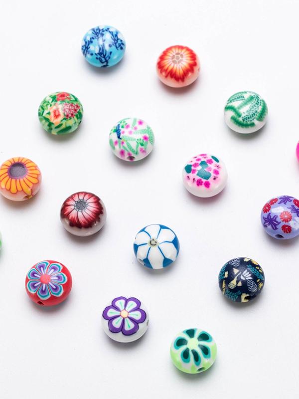 Boho Style Flower Pattern Beads, Colorful Beads for DIY Bracelet Necklace Earrings, Fashion Accessories for Women & Girls