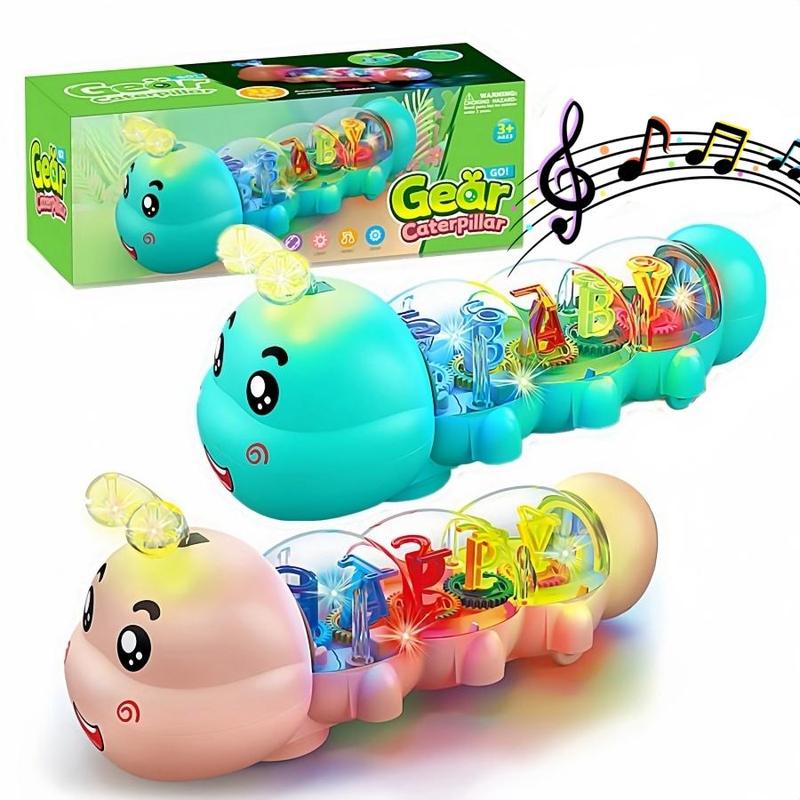 Creative Caterpillar Design Music Car Toy with Sound and Light, 1 Box Transparent Shell & Internal Alphanumeric Display Musical Toy