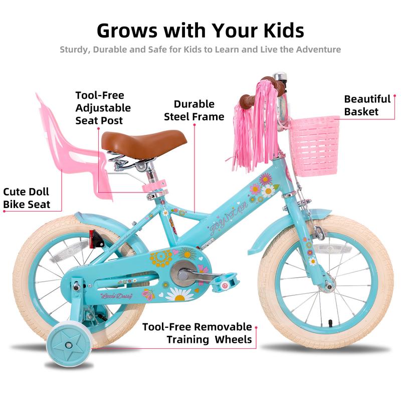 JOYSTAR christmas 2024 ornament Kids Bike 3-9 Years 12-16 Inch girls bicycle Training Wheels Princess Doll Seat Bike Toddler Kids' Bicycle