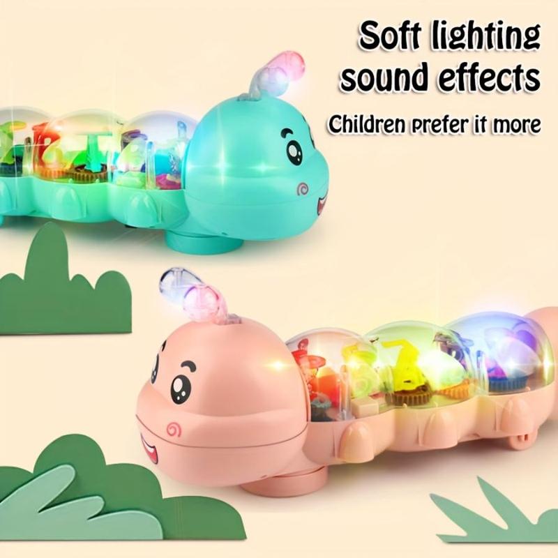 Creative Caterpillar Design Music Car Toy with Sound and Light, 1 Box Transparent Shell & Internal Alphanumeric Display Musical Toy