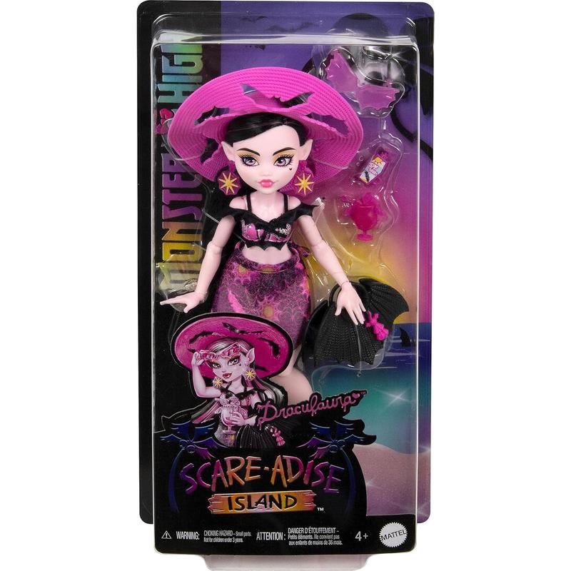 Monster High Scare-adise Island Draculaura Doll with Swimsuit, Sarong & Beach Accessories Like Hat, Sunscreen & Tote