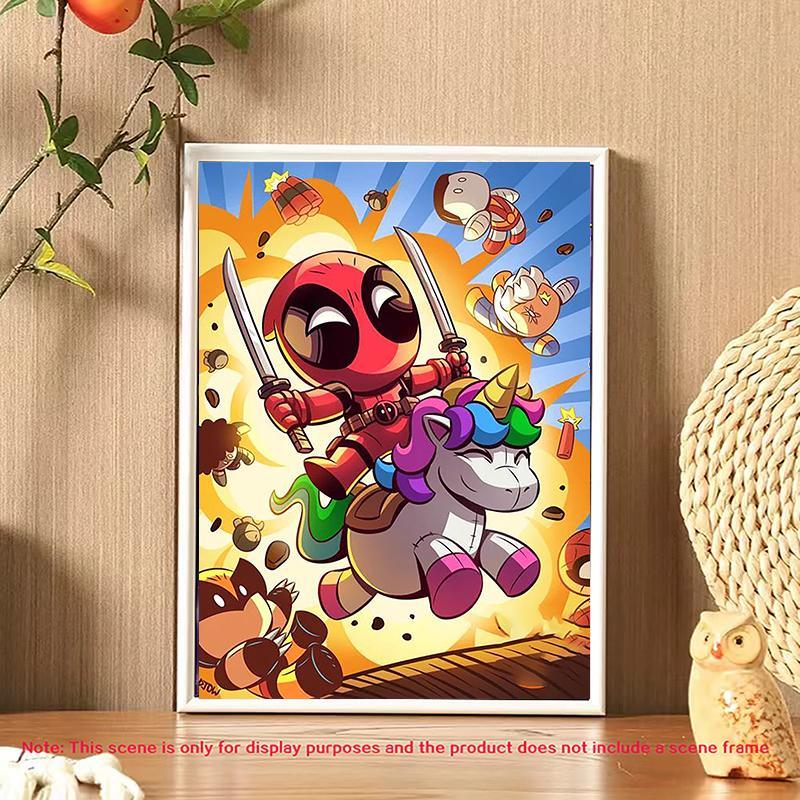 Cartoon Deadpool Pattern DIY Diamond Arts Colorful Painting Kit without Frame, DIY 5D Diamond Arts Colorful Painting Kit, Wall Art Decor for Home Bedroom