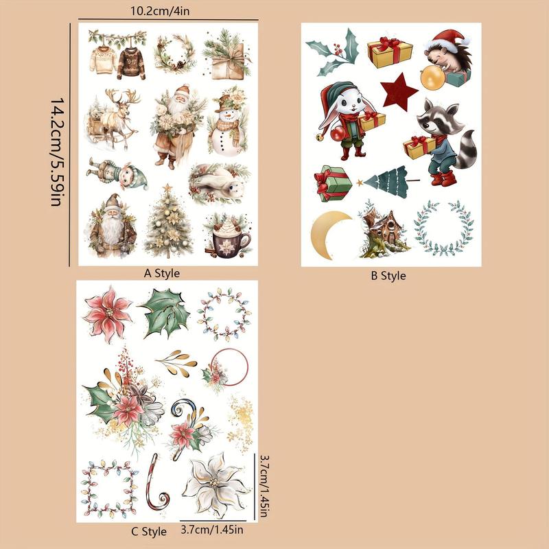 Christmas Themed Self-adhesive Sticker, 99pcs pack Cute Cartoon Pattern Decorative Sticker, DIY Decals for Scrapbooking, Journaling, Gift Wrapping