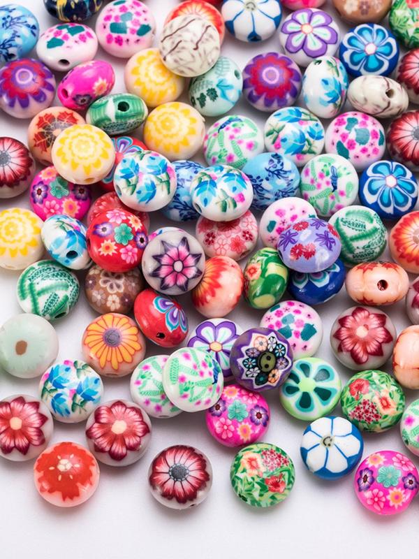 Boho Style Flower Pattern Beads, Colorful Beads for DIY Bracelet Necklace Earrings, Fashion Accessories for Women & Girls