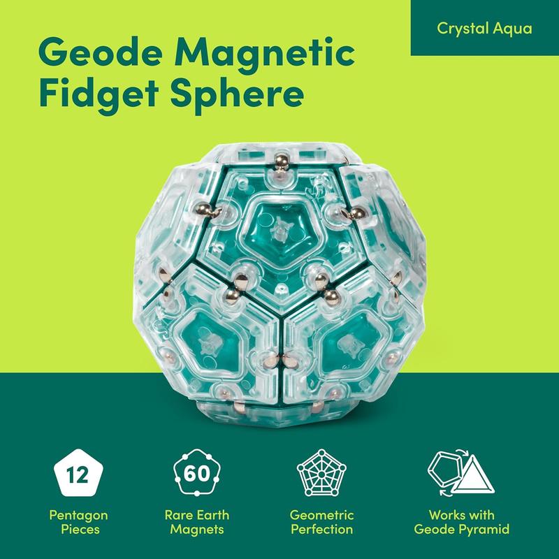 Geode Sphere Magnetic Fidget Toy for Adults | Quiet Adult Sensory Toy for Stress Relief & Anxiety, Office Desk Toy & Top Gadget Gift Idea | Aqua, 12-Piece Set