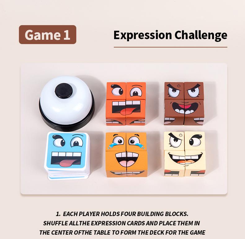 Face-Changing Cube Building Blocks Wooden Expressions Matching Block Puzzle Games  Board Games for Family Night