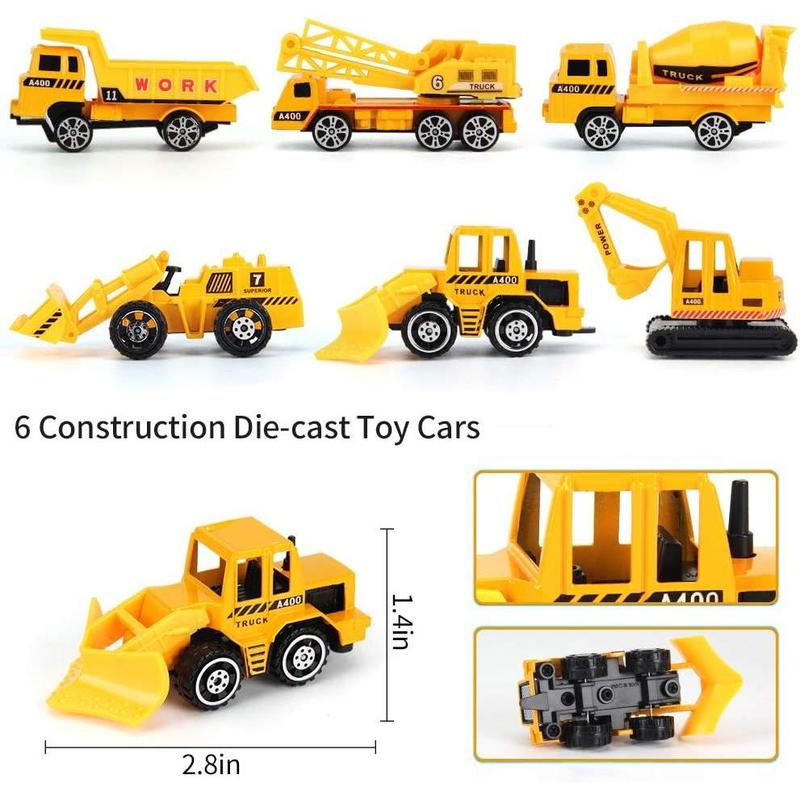 25 Pack Transport Construction Airplane Toy Play Vehicles Set for Kids Gifts, with 6 Construction Die-cast Toy Truck, 11 Road Signs-Suitable for 3 4 5 6 Year Old Boys and Girls