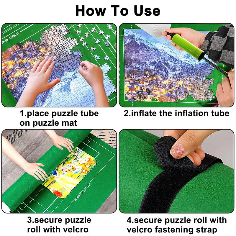 Puzzle Roll Mat Puzzle Storage Saver Mat with 8 Colored Sorting Trays Storage Bag Pump, Jigsaw Felt Mat with Anti-Leak Tube & 3 Elastic Bands, Portable Puzzle Keeper for 3000 1500 Pieces Gift for Christmas