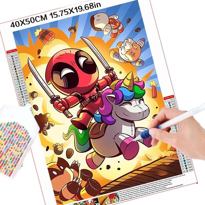 Cartoon Deadpool Pattern DIY Diamond Arts Colorful Painting Kit without Frame, DIY 5D Diamond Arts Colorful Painting Kit, Wall Art Decor for Home Bedroom