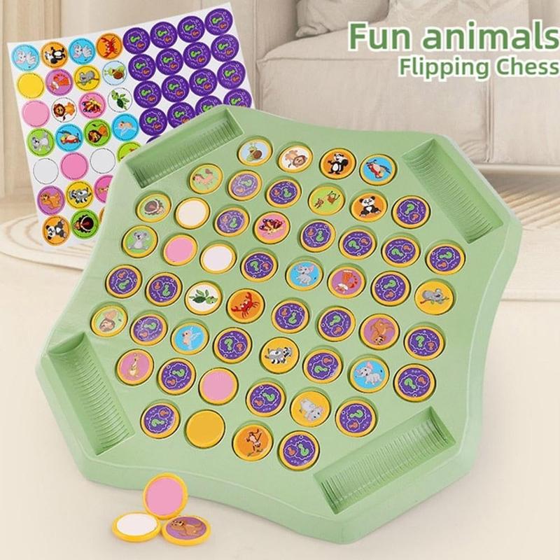 2024 new animal flip chess memory chess game,children's game flip chess puzzle,Creative Matching Four-Player Battle,52 Pattern Cards Flip Chess Game with Flip Pens and Stickers for Party Activities,Intelligence development educational toys