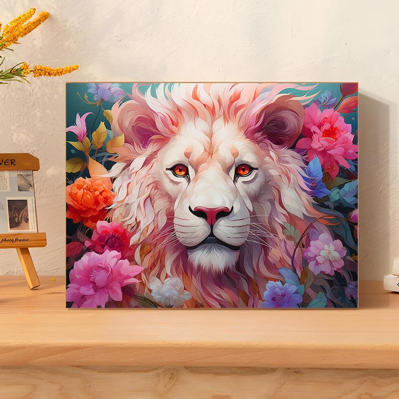 Lion & Flower Pattern DIY Painting By Numbers Kit without Frame, 1 Set DIY Paint By Numbers with Brushes & Acrylic Paint, Wall Art Decoration for Home Bedroom