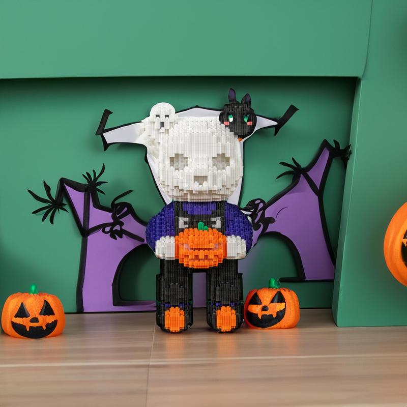 Halloween Skeleton Bear-Halloween Pumpkin Glow Bear Multi color compressed link small building block series