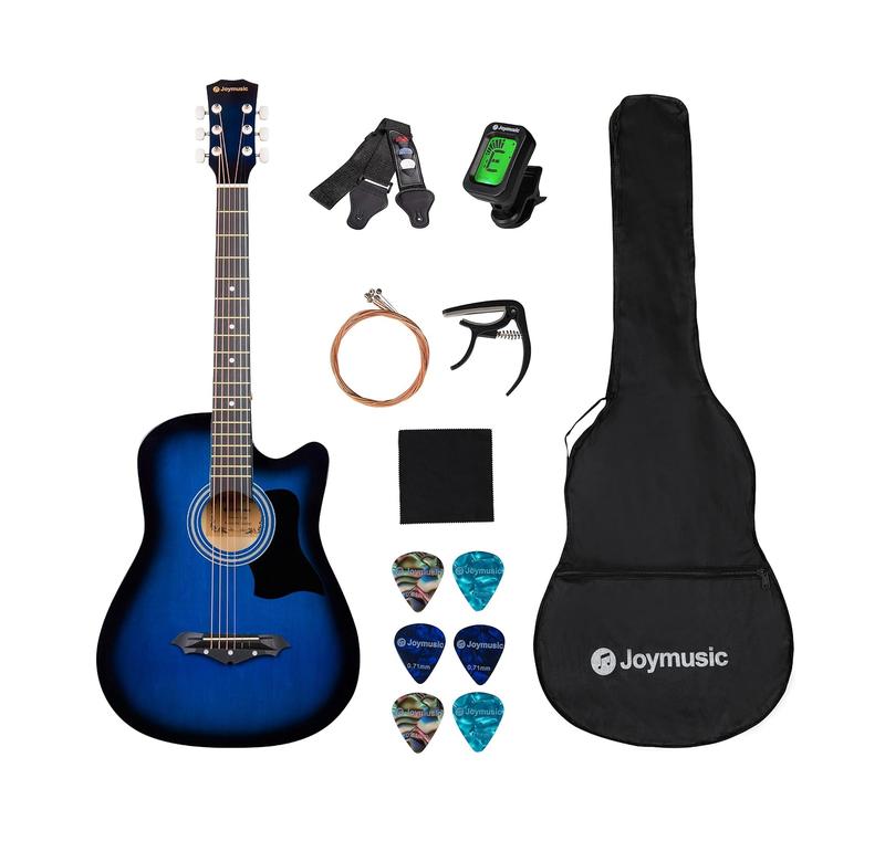 38 inch blueburst beginner acoustic guitar kit,bundle with a strap with picks holder,digital tuner, set strings, capo,cleaning cloth,6 picks,gig bag.(JG-38C,BLS)