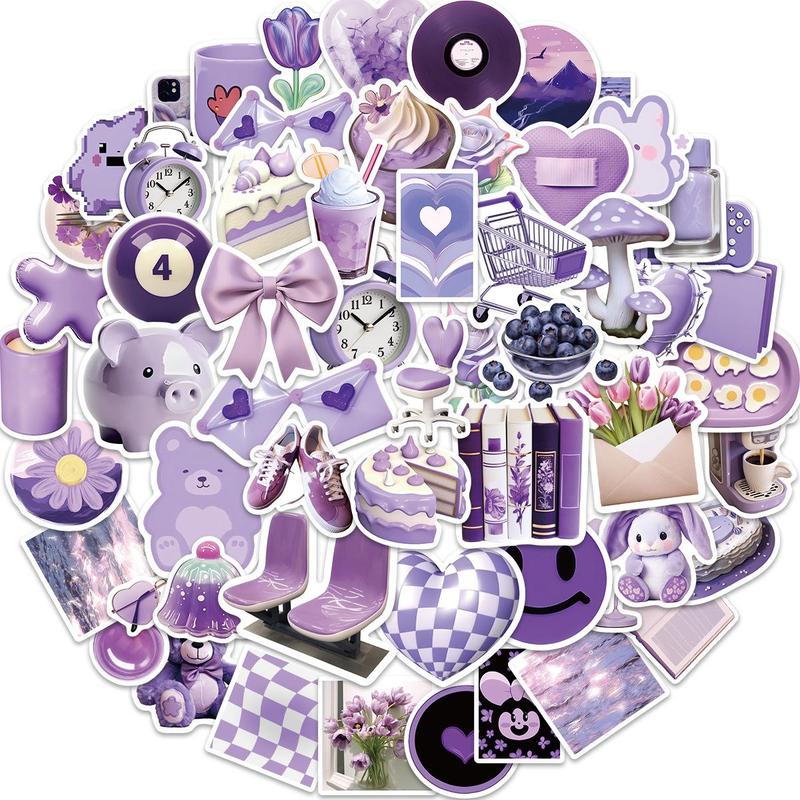 Purple Cartoon Pattern Sticker, DIY Scrapbooking Phone Luggage Skateboard Waterproof Graffiti Decals, Car Interior Decoration Accessories