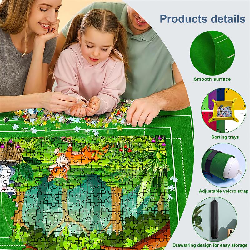 Puzzle Roll Mat Puzzle Storage Saver Mat with 8 Colored Sorting Trays Storage Bag Pump, Jigsaw Felt Mat with Anti-Leak Tube & 3 Elastic Bands, Portable Puzzle Keeper for 3000 1500 Pieces Gift for Christmas