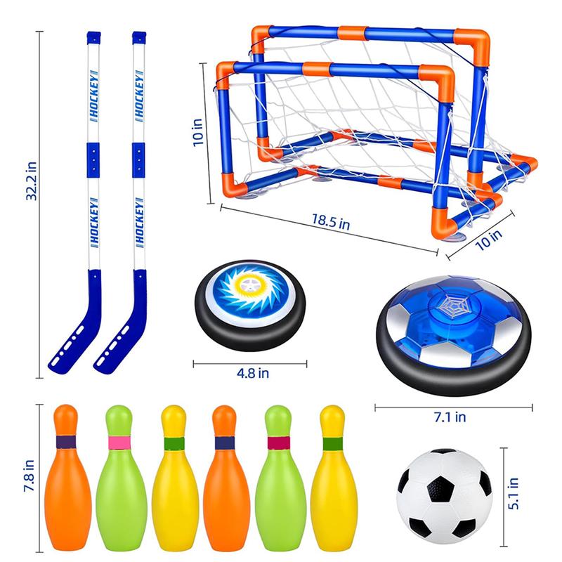 4-in-1 Hover Soccer Ball and Hockey Bowling Set Indoor Outdoor Sports Game Toys