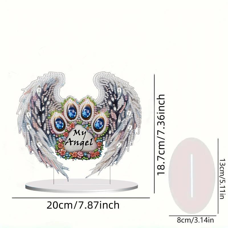 DIY 5D Diamond Arts Colorful Painting Kit, Angel Wing & Paw Shaped Acrylic Decorative Kit, Creative Home Decor with Gift Box