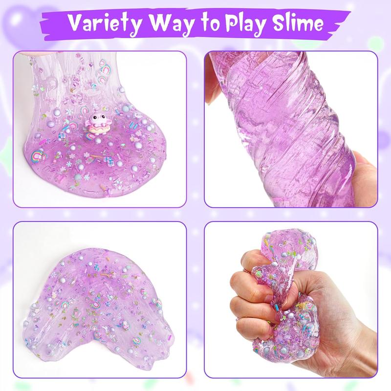 Purple Slime Kit, Clear Slime Bucket, Slime Party Favors for Kids, Crunchy Slime Includes 10 Packs of Slime Add-ins, Sensory Toys Birthday Easter Hallowmas for Girls Gift & Boys Gift