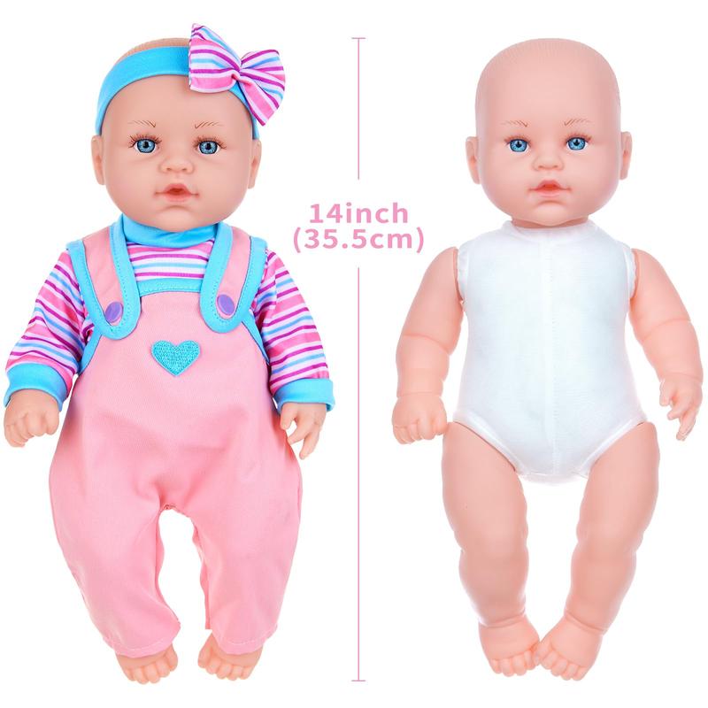 14 Inch Baby Doll & Doll Clothes Accessories Set Newborn Baby Doll Set Real Silicone Soft Doll Including Doll, Clothing, Pacifier, Feeding Bottle, Headband