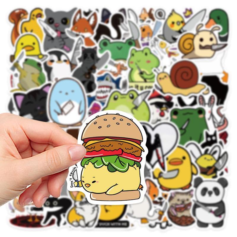 Cartoon Animal & Knife Pattern Sticker, Cute Cartoon Sticker, DIY Decorative Sticker for Laptop, Phone, Bike, Scrapbooking