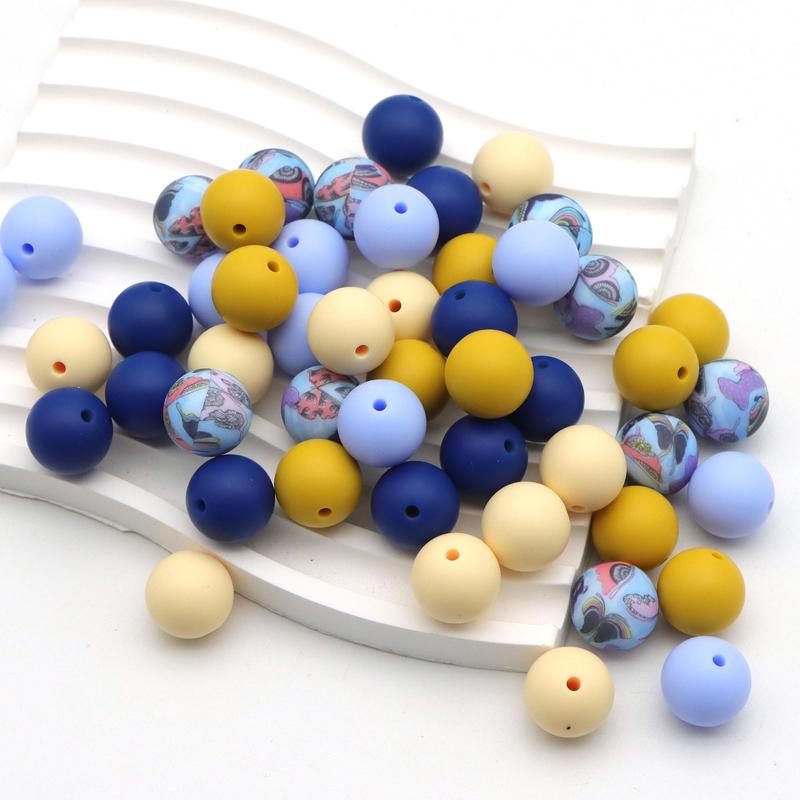 Mixed Color & Pattern Bead, 50pcs set DIY Jewelry Making Supplies, Silicone Round Bead for DIY Necklace Bracelet Keychain Car Decoration