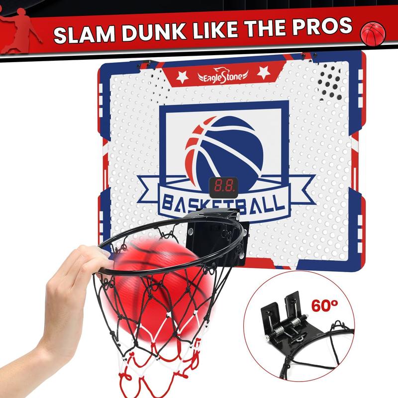 Basketball Hoop Indoor, 4 Balls Basketball with Electronic Scoreboard Suction Cup, Door Room Wall Mounted Mini Basketball Hoop Goal Toy Gift.