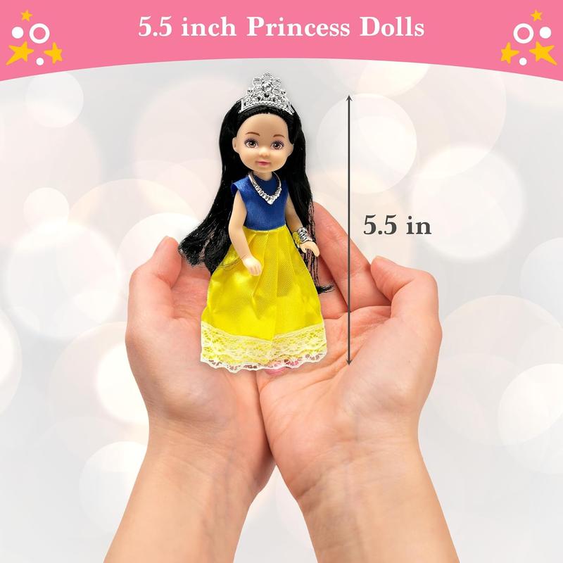 Little Dolls Set with Mini Princess Dolls for Girls u2013 Princess Toy Dolls for Dollhouse u2013Small Doll Mini Princess Figures with Tiaras, Hair Accessories