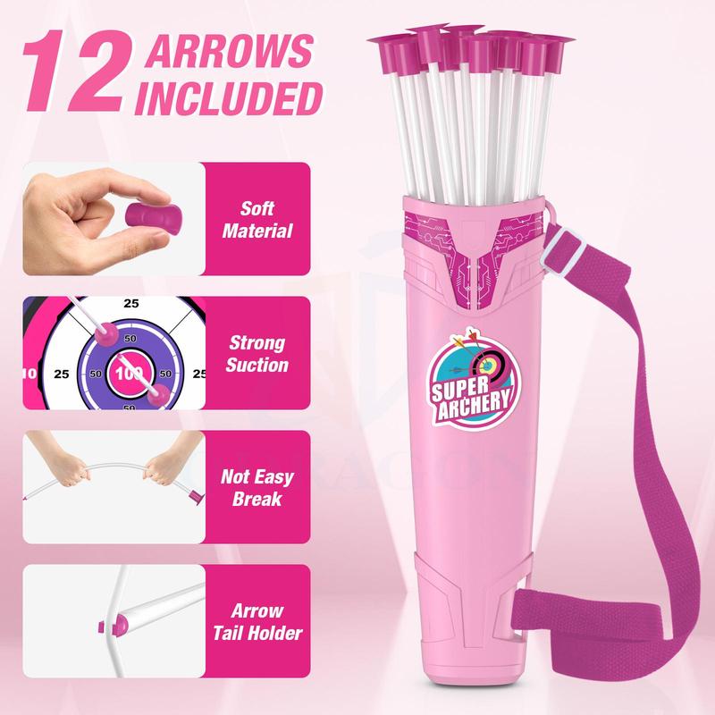 Bow & Arrow Toy Set with Light, 1 Set Creative Shooting Toy with Suction Cup Arrows & Targets & Quiver, Indoor Outdoor Sports Toys