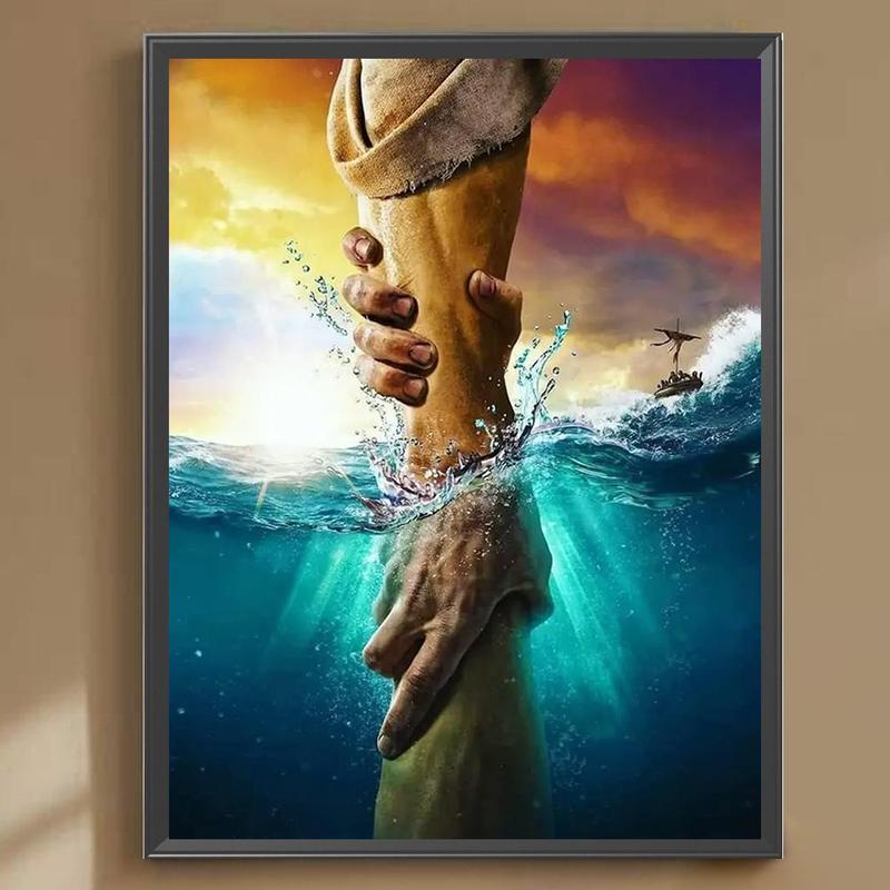 5D Diamond Arts Colorful Painting Kit, Sea Water & Hands Pattern DIY Diamond Art Picture without Frame, Handmade Art Crafts for Home Decor