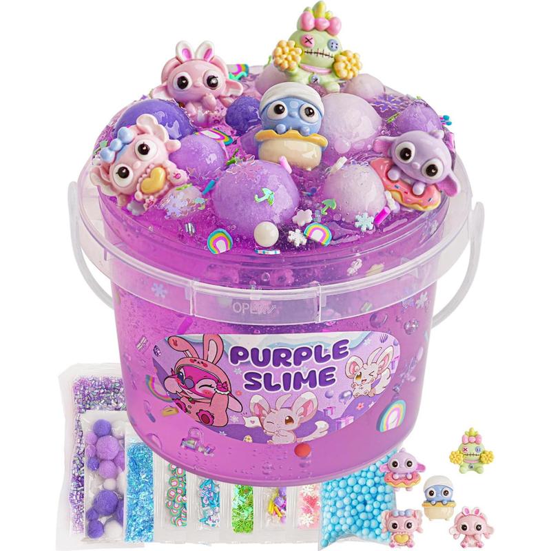 Purple Slime Kit, Clear Slime Bucket, Slime Party Favors for Kids, Crunchy Slime Includes 10 Packs of Slime Add-ins, Sensory Toys Birthday Easter Hallowmas for Girls Gift & Boys Gift