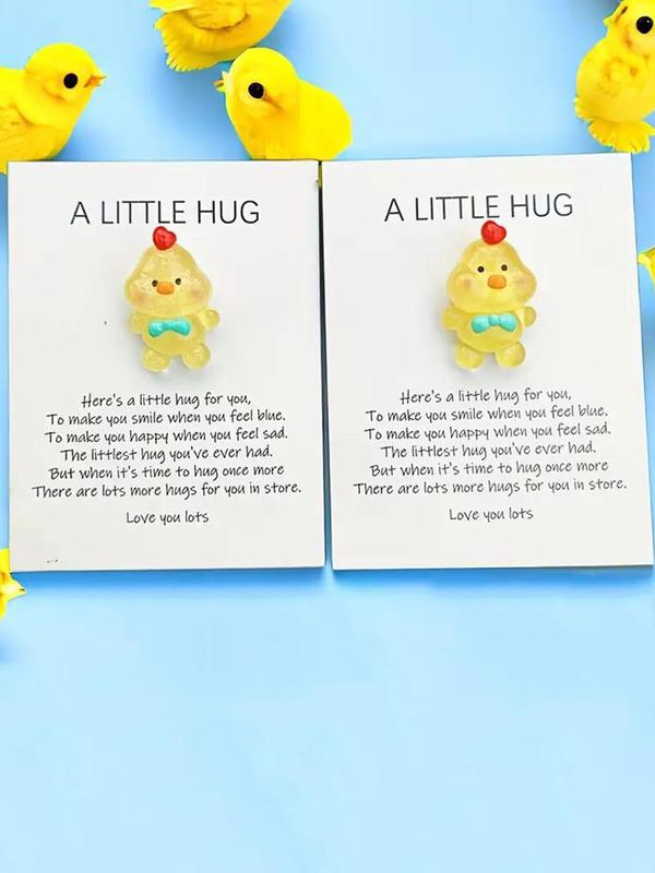 Cute Duck Design Pocket Hug, Kawaii Resin Animal Decoration with Encouragement Greeting Card, Stress Relief Toys for Birthday, Wedding Party