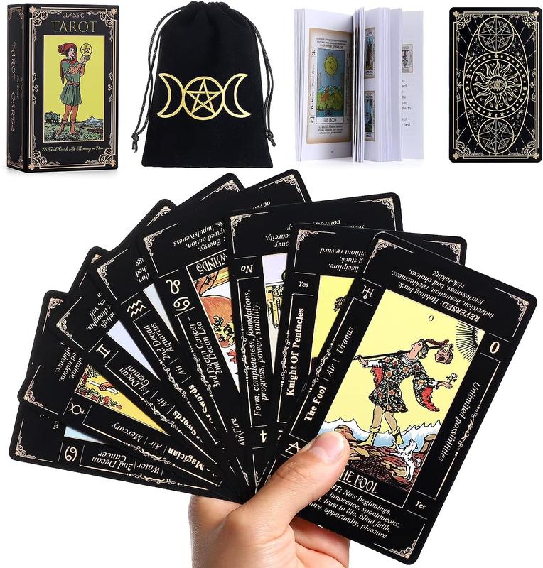 Tarot Cards with Guide Book & Linen Carry Bag, 78 Classic Original Tarot Cards Deck Fortune Telling Game with Meanings on Them for Beginners to Expert