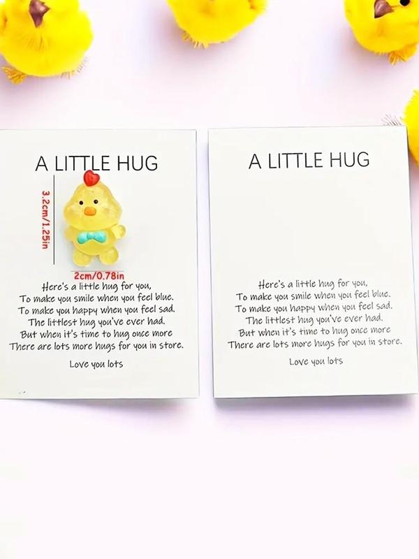 Cute Duck Design Pocket Hug, Kawaii Resin Animal Decoration with Encouragement Greeting Card, Stress Relief Toys for Birthday, Wedding Party